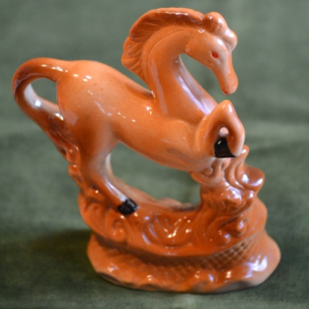 Vintage Lusterware ceramic Brazil Art Deco Horse Equine figurine brown tan decor